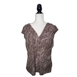 Liz & Co. Women's Top Size XL Pullover Short Sleeve Stretchy Brown